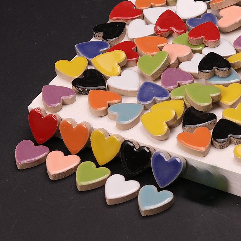 Ceramic Tile Blank - ชุดกระเบื้องโมเสคเซรามิกรูปหัวใจ ชุดงานฝีมือ DIY สำหรับตกแต่งกรอบประตู ผนังบันได และสวน