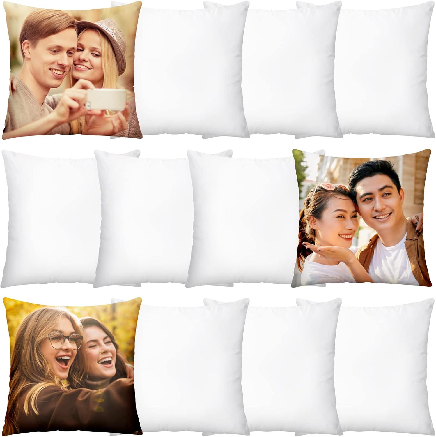 Pillow Cover Sublimation - 20 ชิ้น ปลอกหมอนเปล่าสำหรับงานซับลิเมชั่น ทรงสี่เหลี่ยม/รูปหัวใจ ปลอกหมอนสีขาว สำหรับตกแต่งงานเทศกาล/วาเลนไทน์